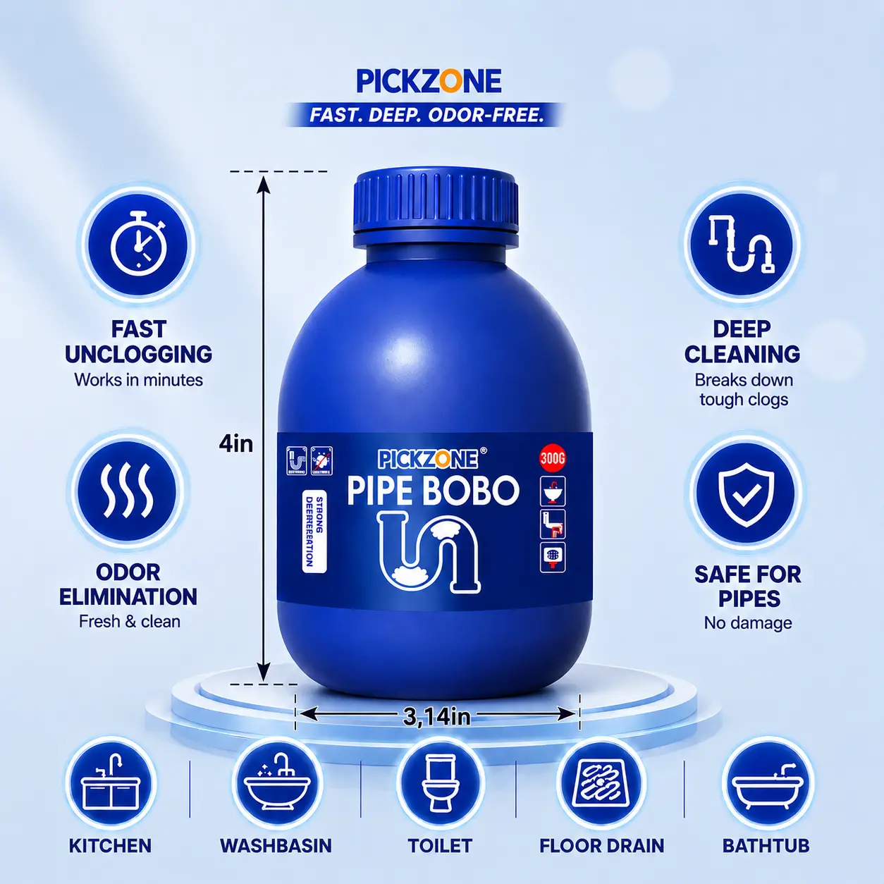 PICKZONE PIPE BOBO Household Drain Cleaner - Home Cleaning Products, Kitchen Cleaning Supplies, Multi Purpose Liquid Cleaner for Kitchen & Shower Drains, Safe for All Pipes, Fast-Acting Formula,dorm essentials,home essentials