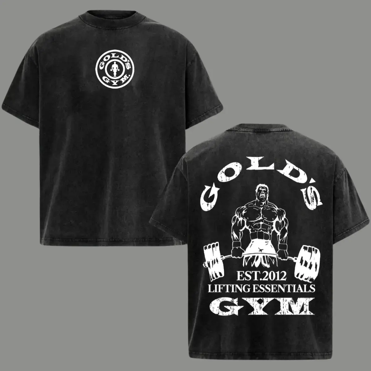 Gold's Gym Men's Oversized Washed Heavyweight Cotton Crewneck Short-Sleeve Lifting T-Shirt - Vintage Bodybuilding Graphic, Deadlift Pump Cover, Unisex, Fitness Workout, Casual Streetwear, Tropical Menswear Top, Mens Gifts