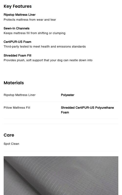 Tough Ripstop™ Rectangle Pillow Dog Bed Mattress