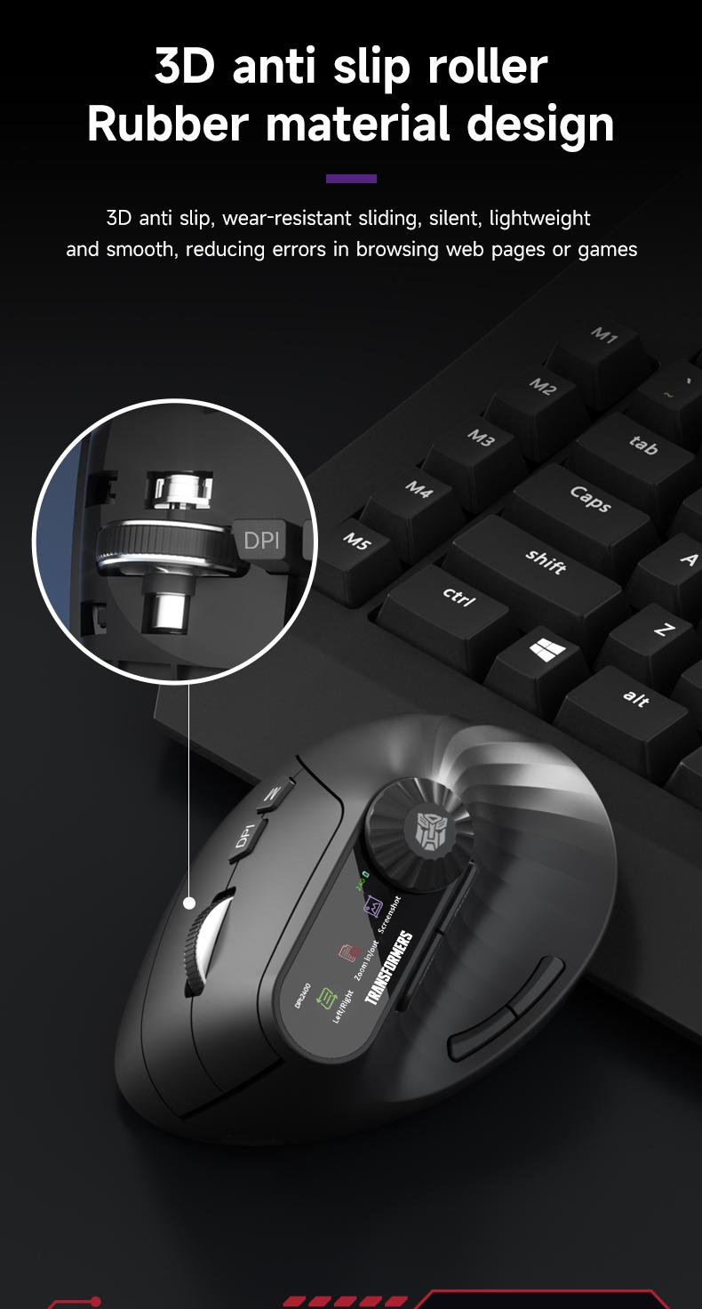 Transformers TF-VM01 Vertical Wireless Bluetooth Dual-Mode Silent Mouse for Medium & Large Hands Rechargeable Portable Ergonomic Design Black Efficient Performance Enhance Productivity TikTokShopHolidayHaul