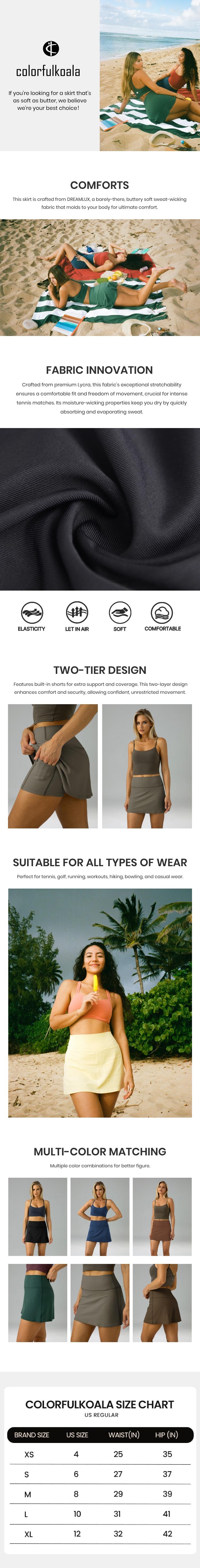 Colorfulkoala Women's Dreamlux High Waisted Tennis Skirt with Built-in Shorts & Pockets Buttery Soft Athletic Skort for Golf Running Casual Wear