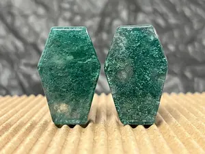 PAIR Mossy Glass Stone Double Flare Coffin Shaped Plugs Gauges Body Jewelry