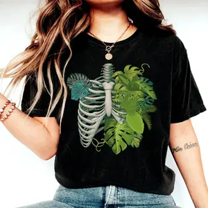 Skeleton Plant Body T-shirt, Plant Lover Shirt for Gift, Plant Mom, Monstera Tee, Plant Graphic Shirt, Plant Lady Gift Cotton Top