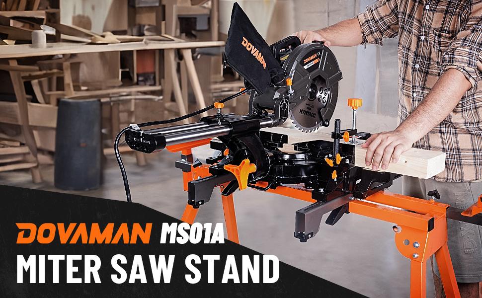 Dovaman Miter Saw Stand, 3-Step Quick Install & Fold, 330LB Capacity, 78-1/8'' Max Sliding Rail, Compatible with DMS01A, DMS03A & Most Mitre Saw Brand