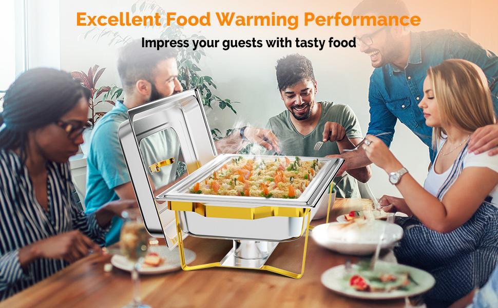 ROVSUN Chafing Dishes for Buffet 2/4/6/8 Pack, 9QT Chafing Dish Buffet Set with Glass Lid, Stainless Steel Buffet Servers and Warmers with Folding Frame for Party Wedding Catering Event, Gold & Silver SpringStatements