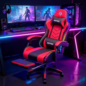 HOFFREE Gaming Chair with Music Rhythm RGB LED Lights and Wireless Speakers Ergonomic Massage Computer Gaming Chair with Footrest Video Game Chair High Back with Lumbar Support