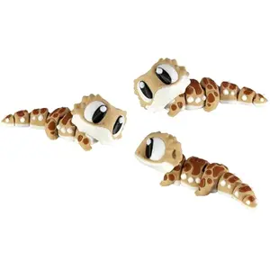PowerTRC 3D Printed Articulated Bearded Dragon Fidget Toy 3 Pack – Flexible Cute Animal Desk Decor, Adult Fidget Collectible – 3D Printed in USA