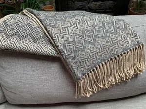 Beige and Steel Blue Alpaca Throw Blanket