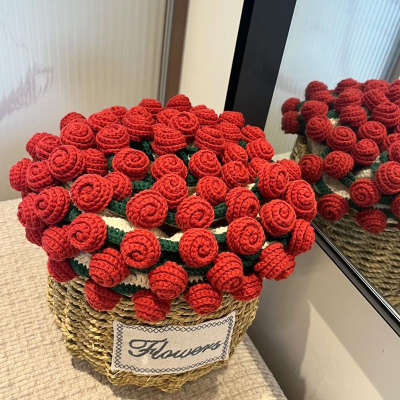 【Valentine's Day】Rose hand-woven blanket, pure handmade blanket, can be turned into a bouquet of roses blanket,a gift for the object, mother, elders, a special gift