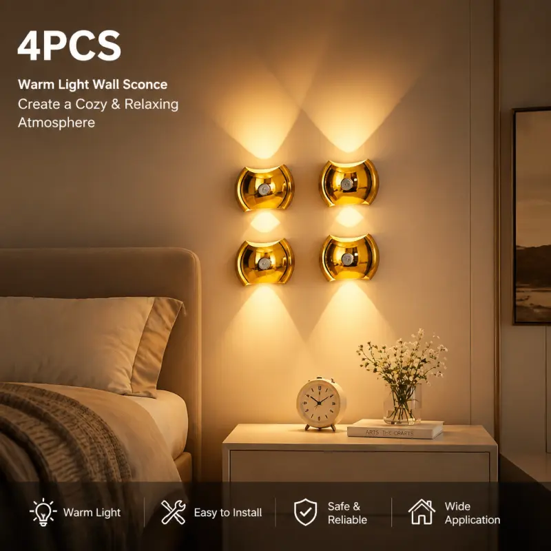 Rechargeable Wireless LED Wall Sconces Set of 4 - No-Drill Magnetic Mount, Motion Sensor, 3 Modes, LED Corner Design, Plastic, Room Lights, Lamps for Bedroom, Entryway Decor, Vanity Mood Lighting (Gold, Silver), Vanity Setup