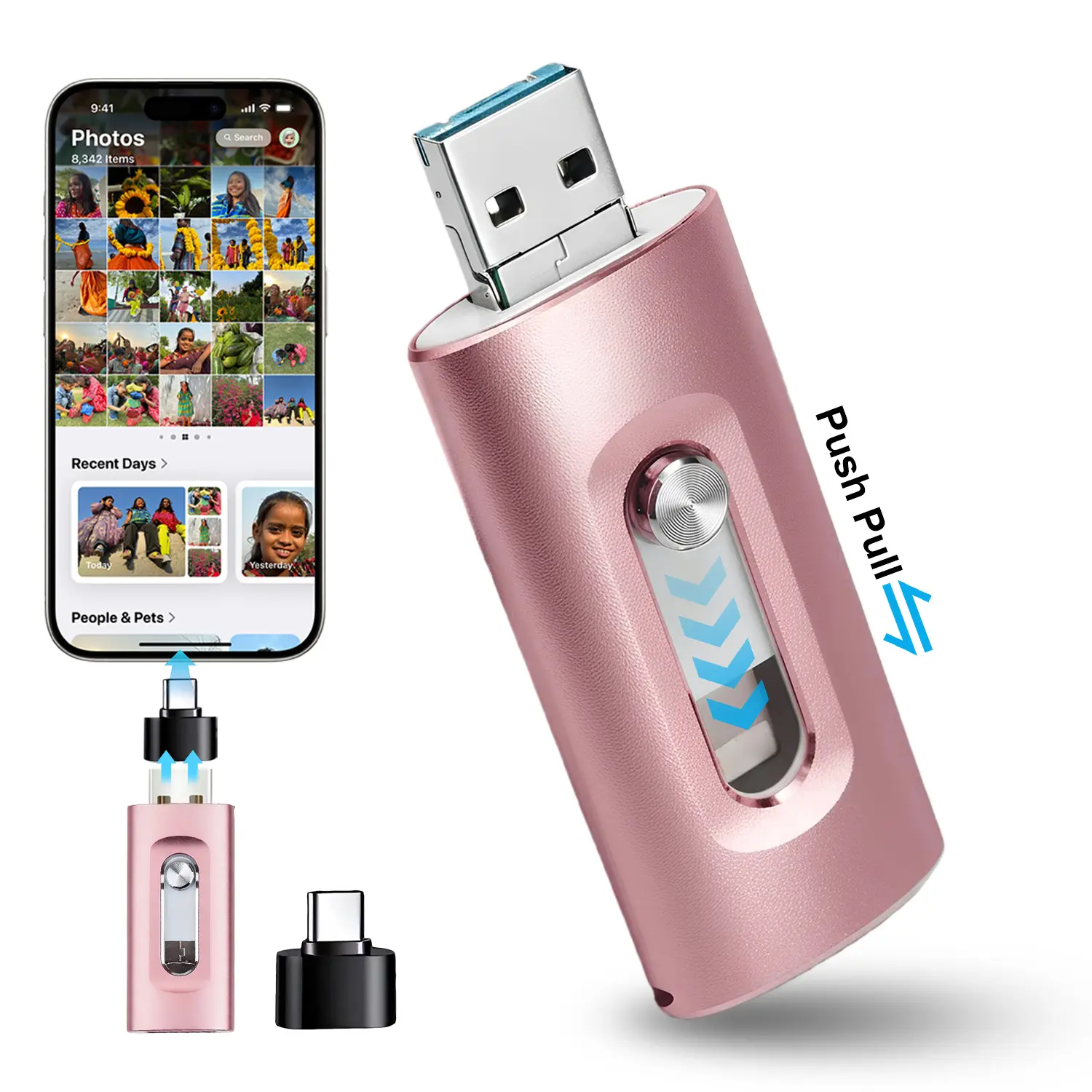 3-in-1 High-Speed USB 3.0 OTG Flash Drive with Type-C Adapter - Tech Gadgets, Multi-Port USB Hub, Portable Phone Storage Drive for iPhones, PCs, Photos & Videos Backup, Multi-Port Usb Hub Adapters#backtoschool