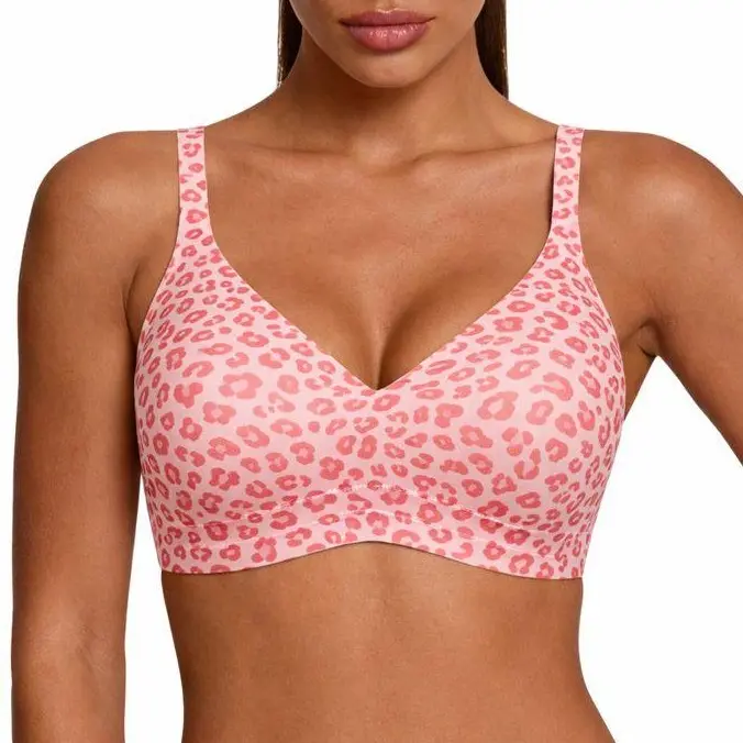 Women's Push Up Wireless Nylon Bra - Plaid Style, Adjustable Straps, Supportive Everyday Bra with Natural Lift, Seamless Design for Comfort