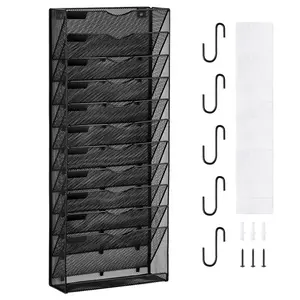 VEVOR File Wall Rack,  , One-Piece 12 Pockets Mesh Wall File Holder, Wall Mounted Magazine Mail Paper & Document Storage Folder, Metal Wall File Organizer with Nametag Label, for Office Home & School
