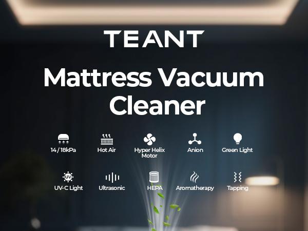 Teant Mattress Vacuum Cleaner for Dust Mites Removal,(14kPa/18kPa)  Bed Vacuum with UV-C Light & 149°F Hot Air & Aroma Tablet & LED Display, Hyper Helix Motor& Powerful Suction Double-Cup Handheld Vacuum Cleaner With HEPA Filter for Bed Couch Sofa Carpet