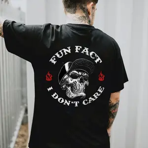 FUN FACT I DON'T CARE Skull Print Men'S T-Shirt, Top Menswear, Cotton Tee Shirt Casual Streetwear.....