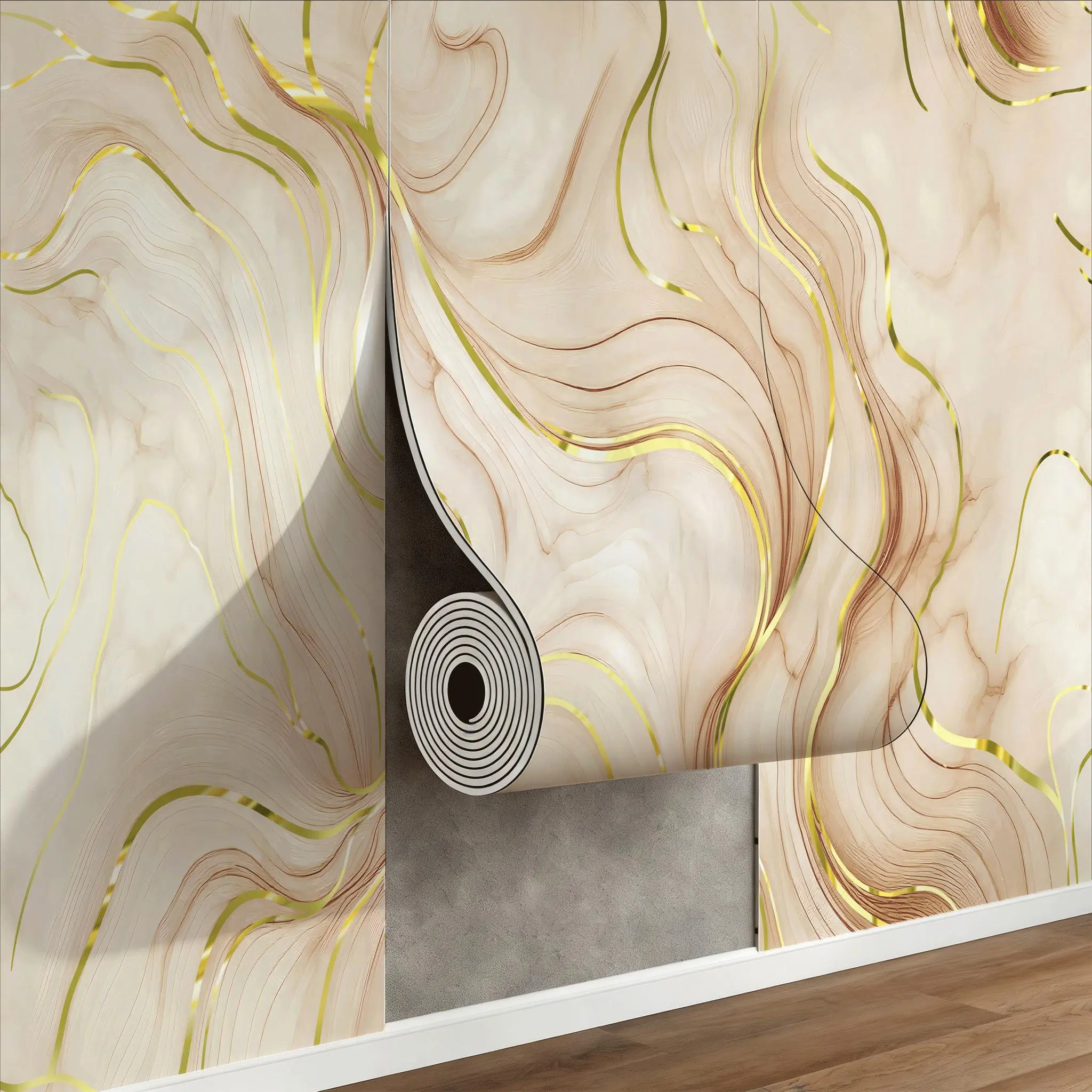 Large Size 23.62x118.11in Glossy Vinyl Marble Imitation Tile Stickers, Self-Adhesive Sticker Deco for Painted Walls, Waterproof Oil-Proof Surface for Living Room Bathroom Renovation, Contemporary Easy-Care Home Decor, Stripes, Easy To Care
