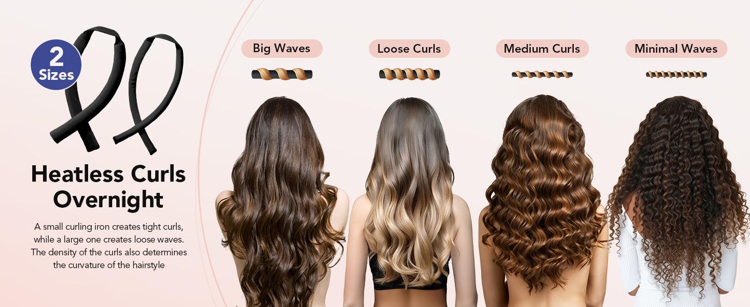 LitBear Heatless Curls Overnight, 2 Sizes of Soft Hair Rollers for Women with Bonnet to Sleep In, No Heat Hair Curlers Set with Scrunchies and Clips, for Long and Medium Hair