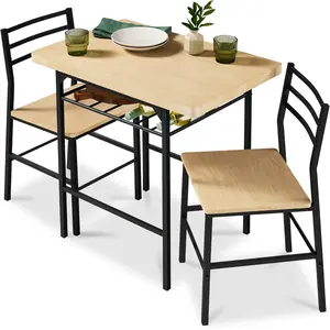 Best Choice Products 3-Piece Modern Dining Set, Square Table & Chairs Set w/ Steel Frame, Built-In Storage Rack