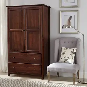 Solid Wood Armoire Wardrobe | Cherry Finish Bedroom Cabinet with Hanging Bar