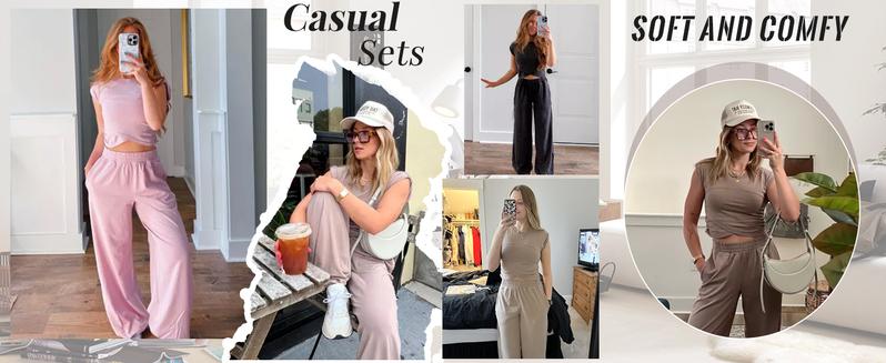 WoodBerry Women's Two-Piece Lounge Sets Workout Cropped Top Tee High Rise Sweatpants Outfits Casual Sweatsuits Suit Athletic Tracksuits With Pockets