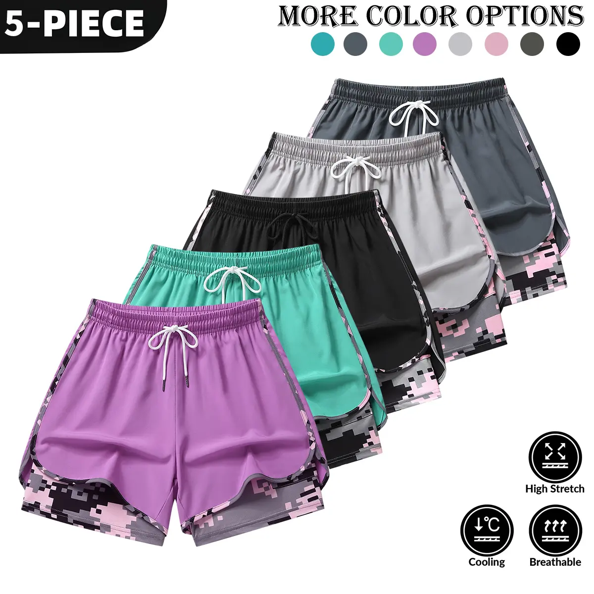 Purple + Light Green + Black + Light Gray + Dark G