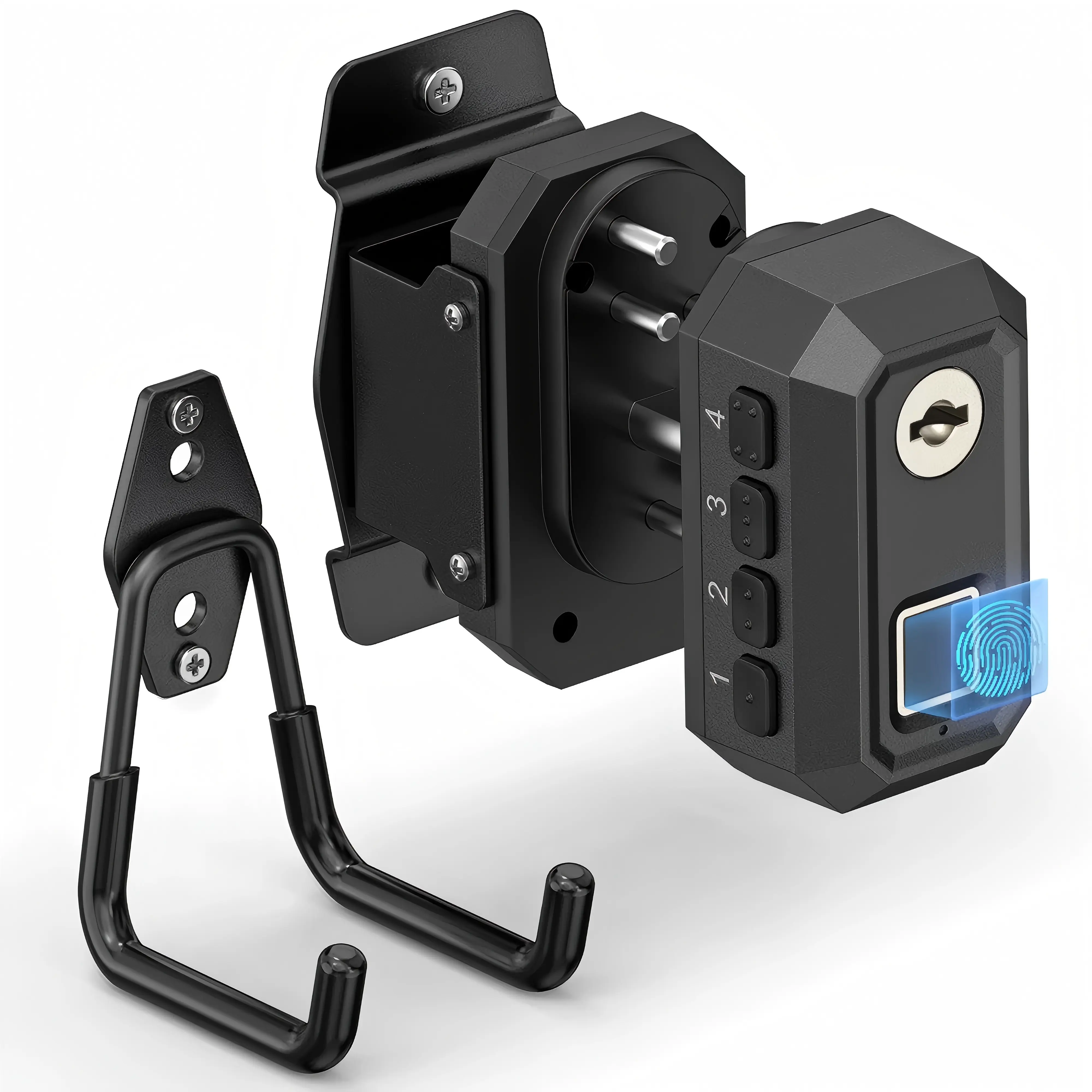 Biometric Fingerprint Security Lock & Wall Mount Vertical Rack Set, Heavy-Duty Metal Trigger Lock with Backup Keys, Space-Saving Storage for Toy Shotguns, Rifles & Pistols, Wall Mount Set