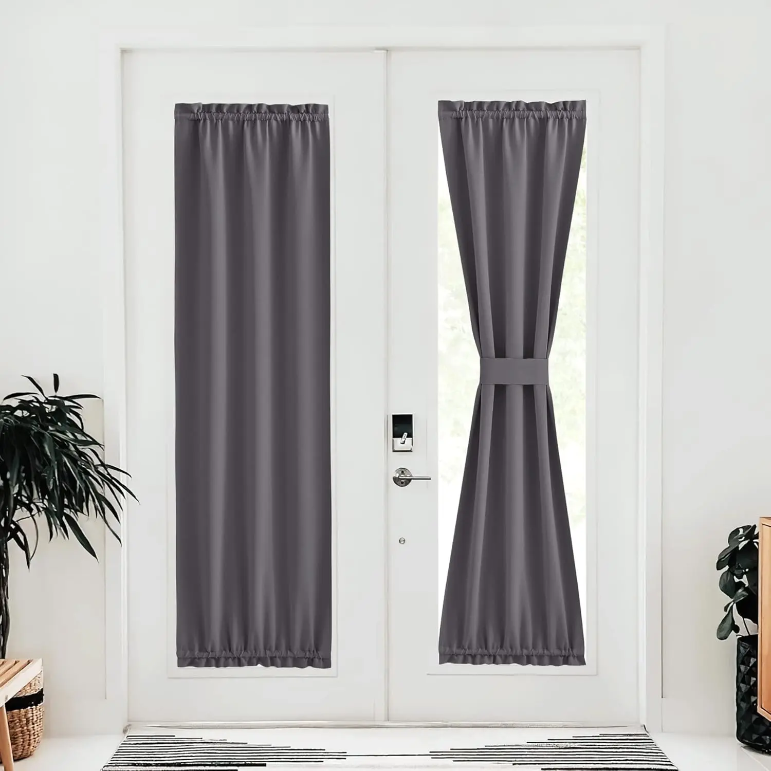 NICETOWN Solid 1-Panel Grey Sliding Glass Door Curtain, 25" Wide x 80" Long, Double-Rod Pocket, Thermal Insulated Room Darkening Blackout Curtain with Adjustable Tieback, Machine Wash & Steam Iron for Bedroom/Living Cabin, Doorway