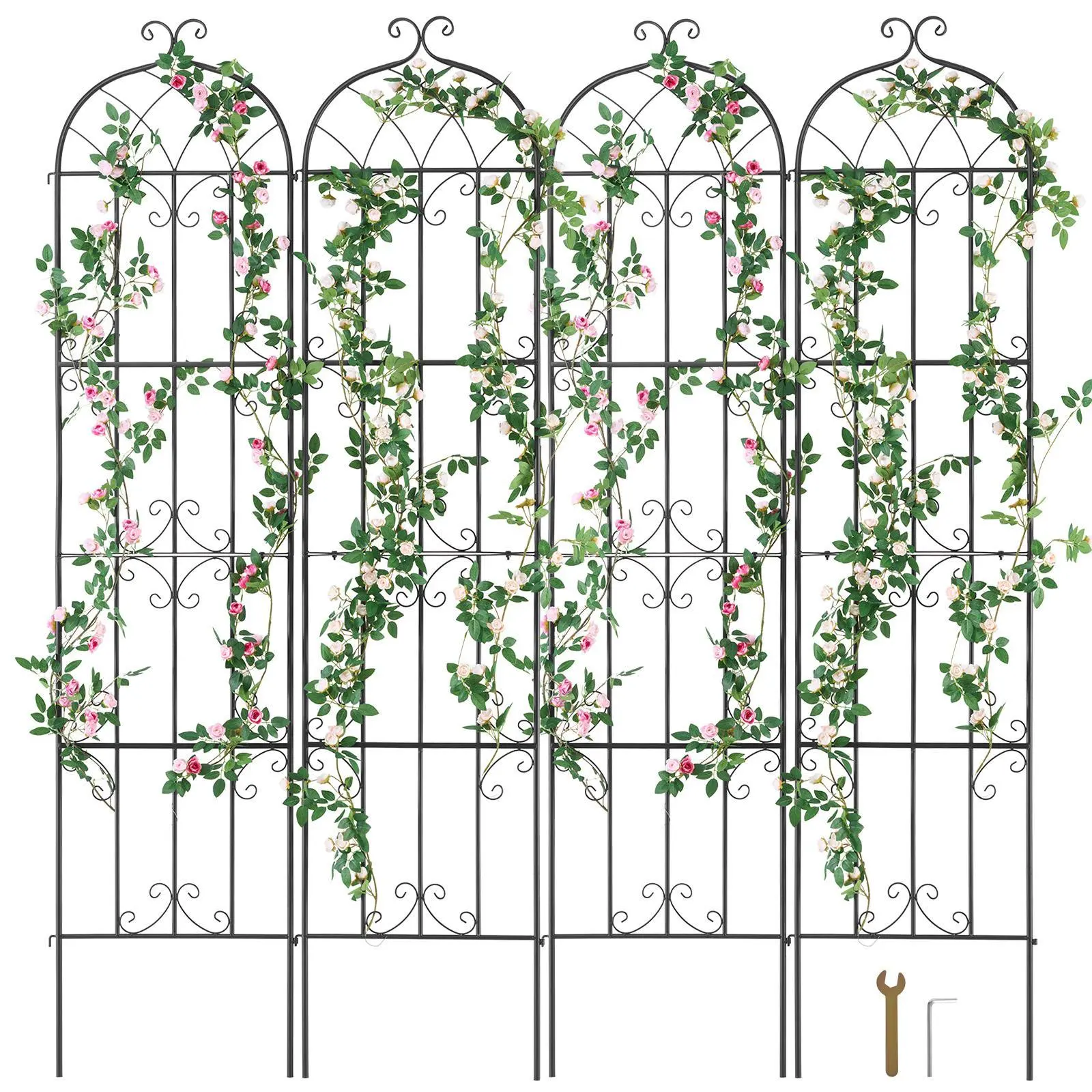 【SummerFinds】VEVOR Garden Trellis for Climbing Plants,  , 87 x 20 in, 4 Packs Rustproof Metal Garden Flower Trellis, Outdoor Climbing Rose Trellis Cucumbers Support, Decorative Clematis Trellis for Courtyards Lawns