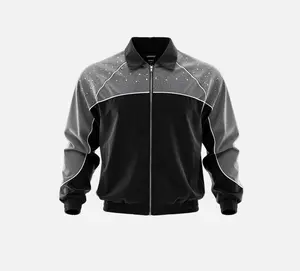 Kindred | Rhinestone Nylon Zip-Up Track Jacket - Grey/black