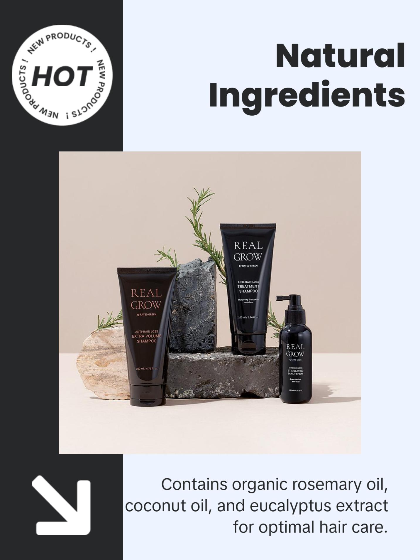 REAL GROW Anti-Hairloss Fortifying Treatment - 3-in-1 Shampoo, Conditioner, and Scalp Mask for Fine Hair Prone to Shedding with Organic Rosemary Oil