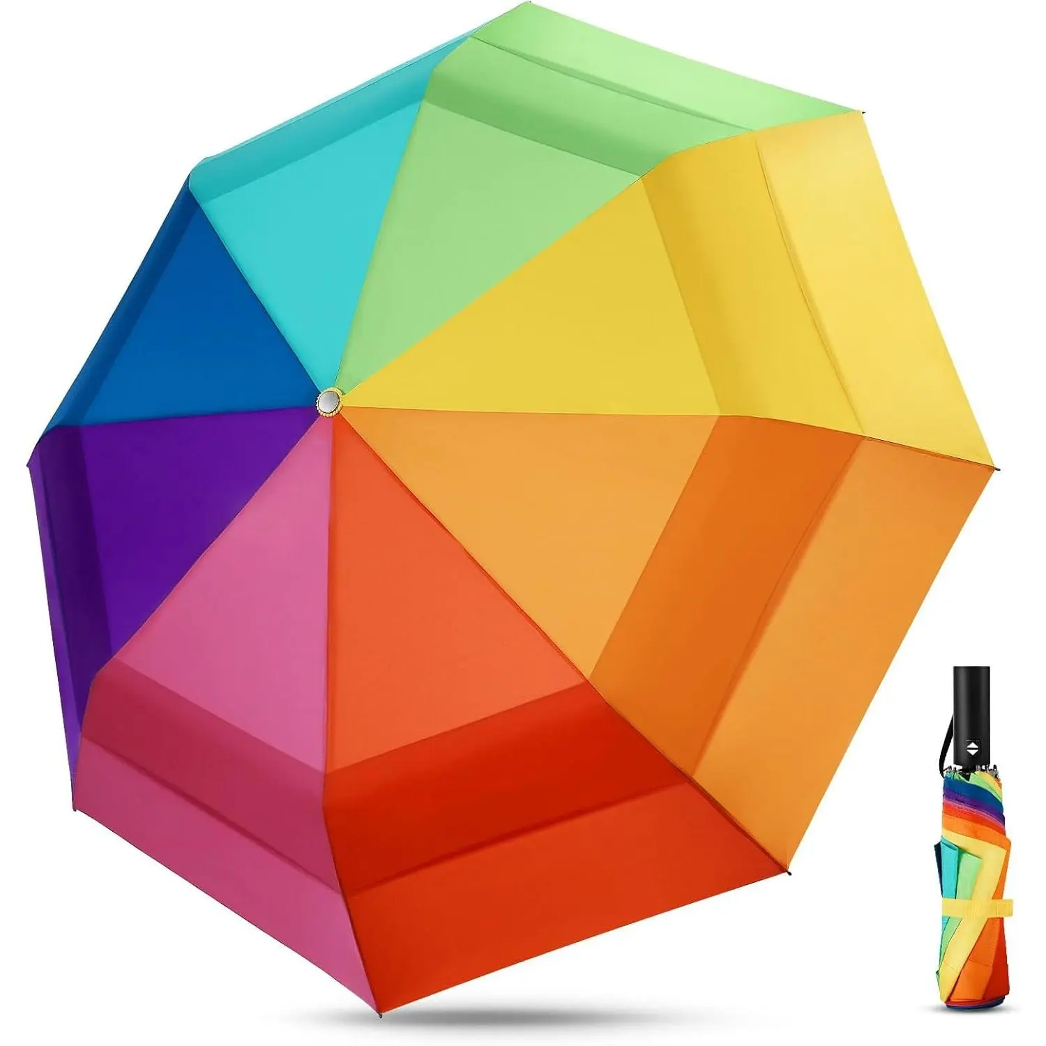 Windproof Umbrella for Adults - 54in Oversized 8-Ribs Double Layer Golf Umbrella, Auto-Open, Compact Fold, 210T High-Density Waterproof Pongee Fabric, Ideal for Beach Outings, Hiking, Eight Ribs