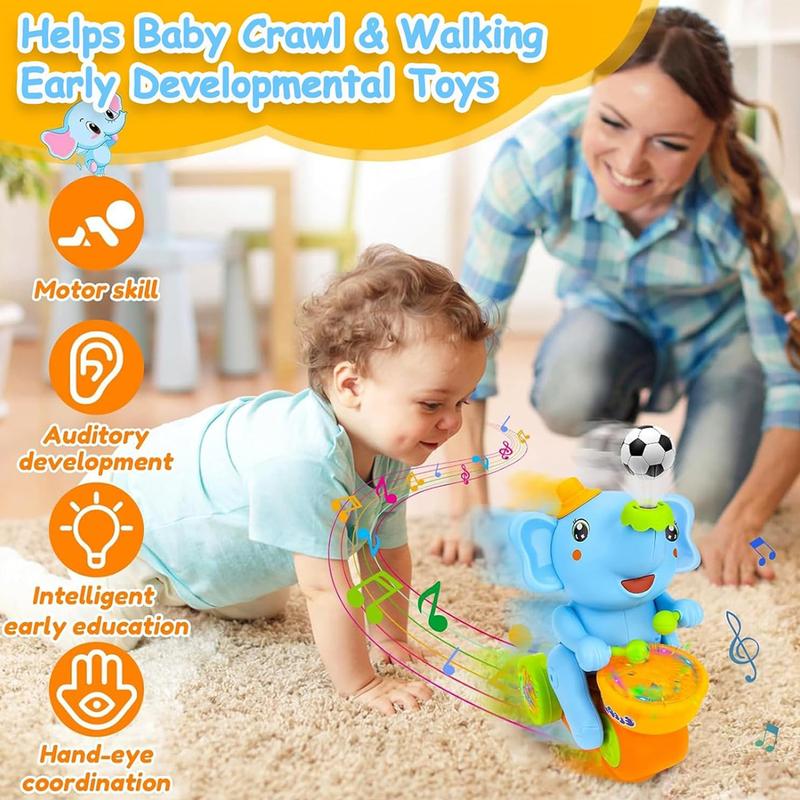 Musical Crawling Baby Elephant Toy with Blowing Balls & Lights Random color- Interactive Sensory Toy for Infants 6-12 Months | Birthday Gift for Boys & Girls ﻿