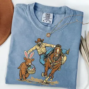 Easter Cowboy Comfort Colors Shirt, Bunny Basket Western Spring Shirt,  Family Boys Easter Shirts, Western Rodeo Graphic Crewneck, Religious, Western Tops Outfit For Women's, Vintage Cowgirl Graphic Tee, Music Country Concert