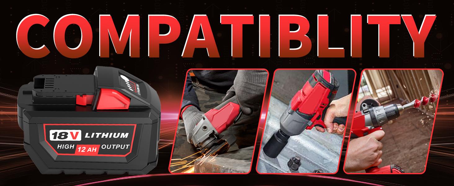 12.0Ah 12000mAh Extended Runtime Battery, Direct 18V Replacement for Milwaukee M-18 Power Tools