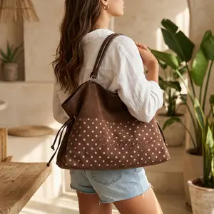 Aesthetic Polka Dot & Leopard Tote Bag Spacious Work School Bag Large Capacity Everyday Shoulder Tote in Multiple Colors