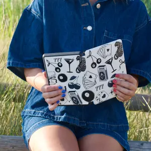 Lucky Girl Syndrome Kindle Case - Retro Tattoo-Style Art with Cherries Martinis Dice & Stars for 11th Gen & 12th Gen Kindle Paperwhite Magnetic Closure Hand Strap Lightweight Protection Bookish Gift