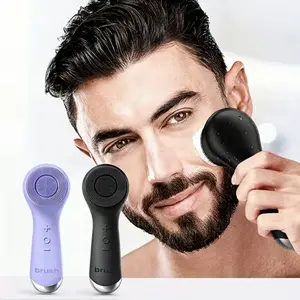 Facial Cleansing Brush, Rechargeable Silicone Face Scrubber with Heat Massage End, Vibrating Exfoliator Scrubber for Deep Cleaning, Waterproof Face Brush for Women and Men
