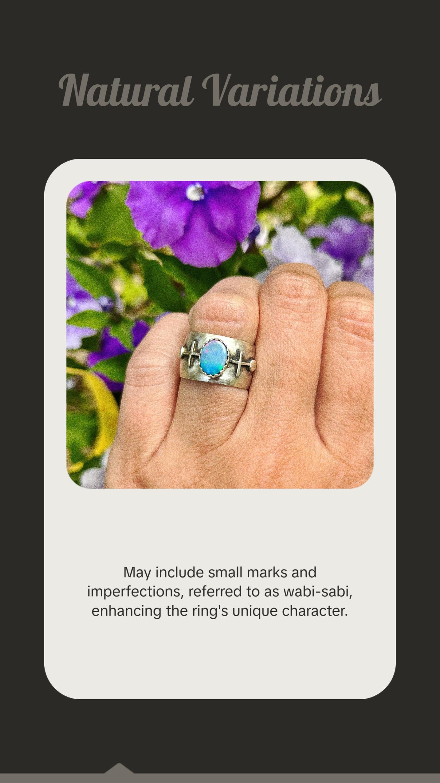 geometric opal domed silver ring - size 6.75