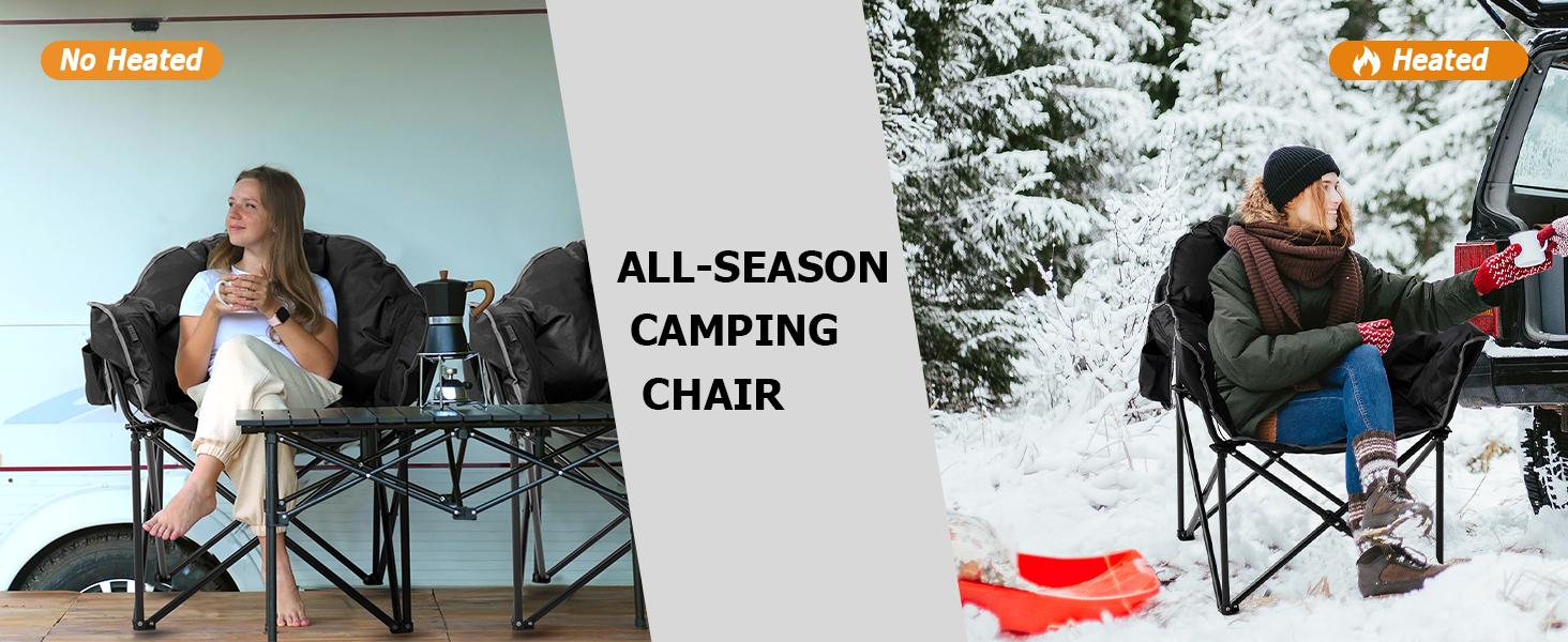 SLSY Oversized Heated Camping Chair Portable Patio Lounge Chairs with 3 Heat Levels, Folding Moon Saucer Chair for Outdoors & Camping【No Battery Included 】