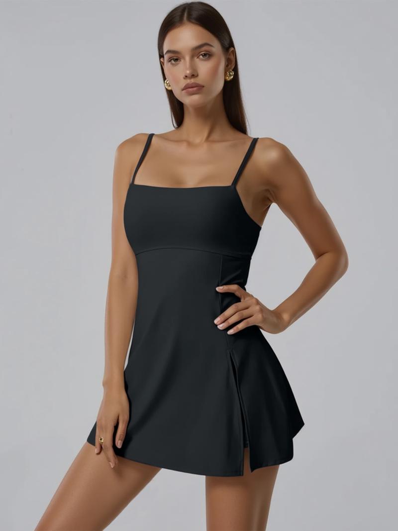 Women's Sports Dress with Built-In Bra Adjustable Straps Side Slit High-Low Hem for Golf Yoga Tennis Outdoor Activewear Stretchy Fabric for Tummy Control Support Yoga Apparel