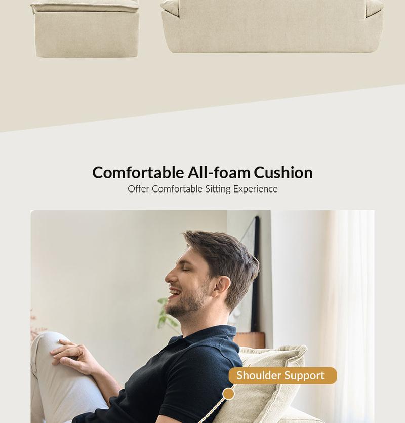 Hulala Anorea Effortless Mobility and Boneless Sofa, Modern Design with Elegant Details, Comfortable All-Foam Construction, Compressed Packaging