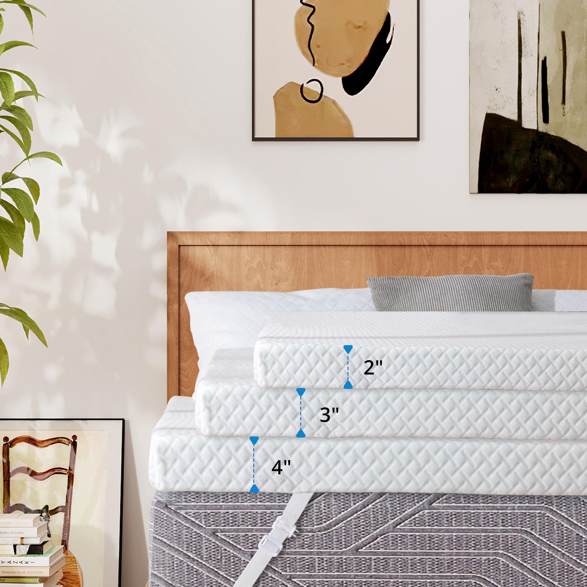 EGO Original White Gel Memory Foam Mattress Topper - Cooling Sleep with Ventilated Design & Removable Fitted Cover, Twin, Full, Queen, King Sizes Ventilation Holes Pressure Relief Comfort Elastic Straps