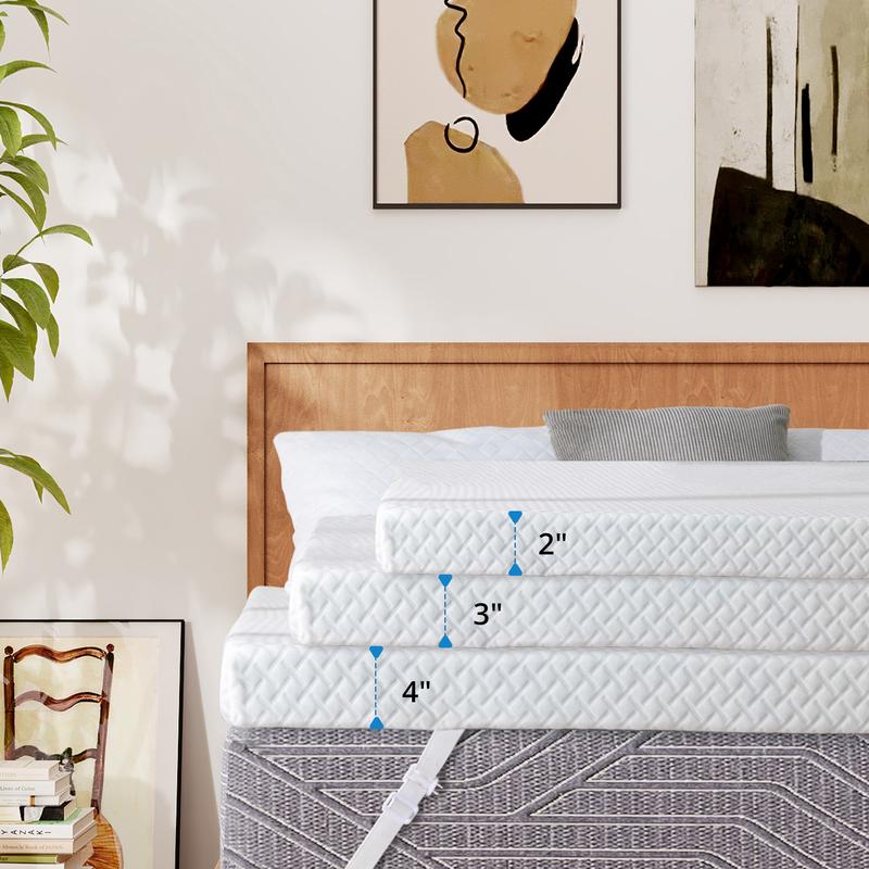 EGO Original White Gel Memory Foam Mattress Topper - Cooling Sleep with Ventilated Design & Removable Fitted Cover, Twin, Full, Queen, King Sizes Ventilation Holes Pressure Relief Comfort Elastic Straps