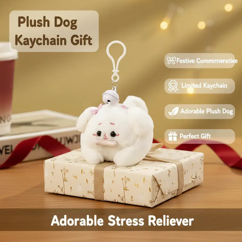 4 Inches Pink Dog Plush Keychain Stuffed Animal Accessories Keychains Cute Backpack Gift Car Key Ring Decoration
