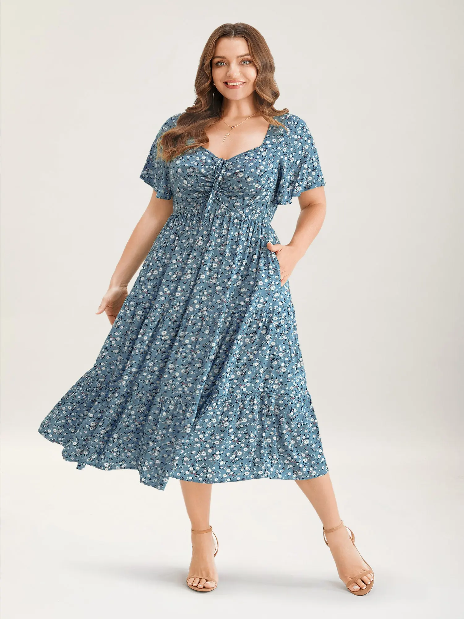 BLOOMCHIC Women's Plus Size Floral Sundress [M-6X] - Boho Mini Casual Dress with Drawstring Waist, Pocket, Flattering Fit, Summer Vacation Outfit, Women's Clothes, Summer Flowy Dresses, Plussize, Sundresses For Women