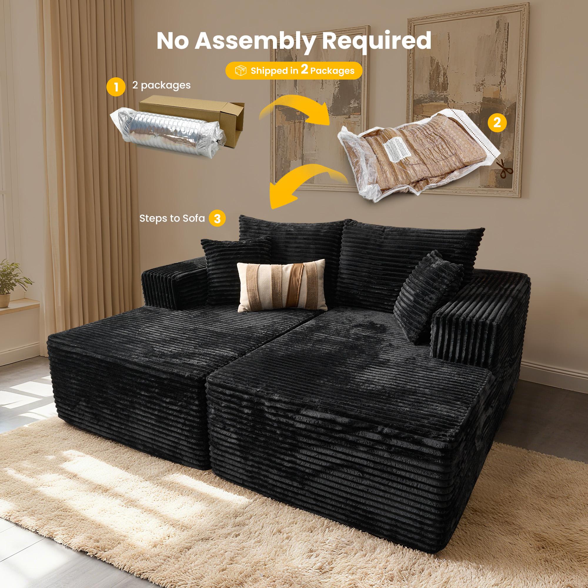 OOSWIFT 75" Oversized Double Chaise Lounge Upholstered Boneless Cloud Stupendous Chair Sofa Bed Deep Seat ,Foam Couch for Living Room Bedroom No Assembly Required