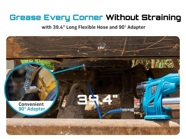 SEESII Cordless Electric Grease Gun Kit - 10000PSI 4.6 oz/min, 2 Batteries, 39.4" Hose, 90° Coupler, 3 Tips for Fast Effortless Greasing, GR01