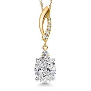 2.13 Cttw IGI Certified Lab Grown Diamond in 925 Silver and 10K Yellow Gold Pendant for Women | Oval Center Diamond 2.00 Ct | E-F Color | VS1-VS2 Clarity | Gold Necklace for Women | 18 Inch Chain
