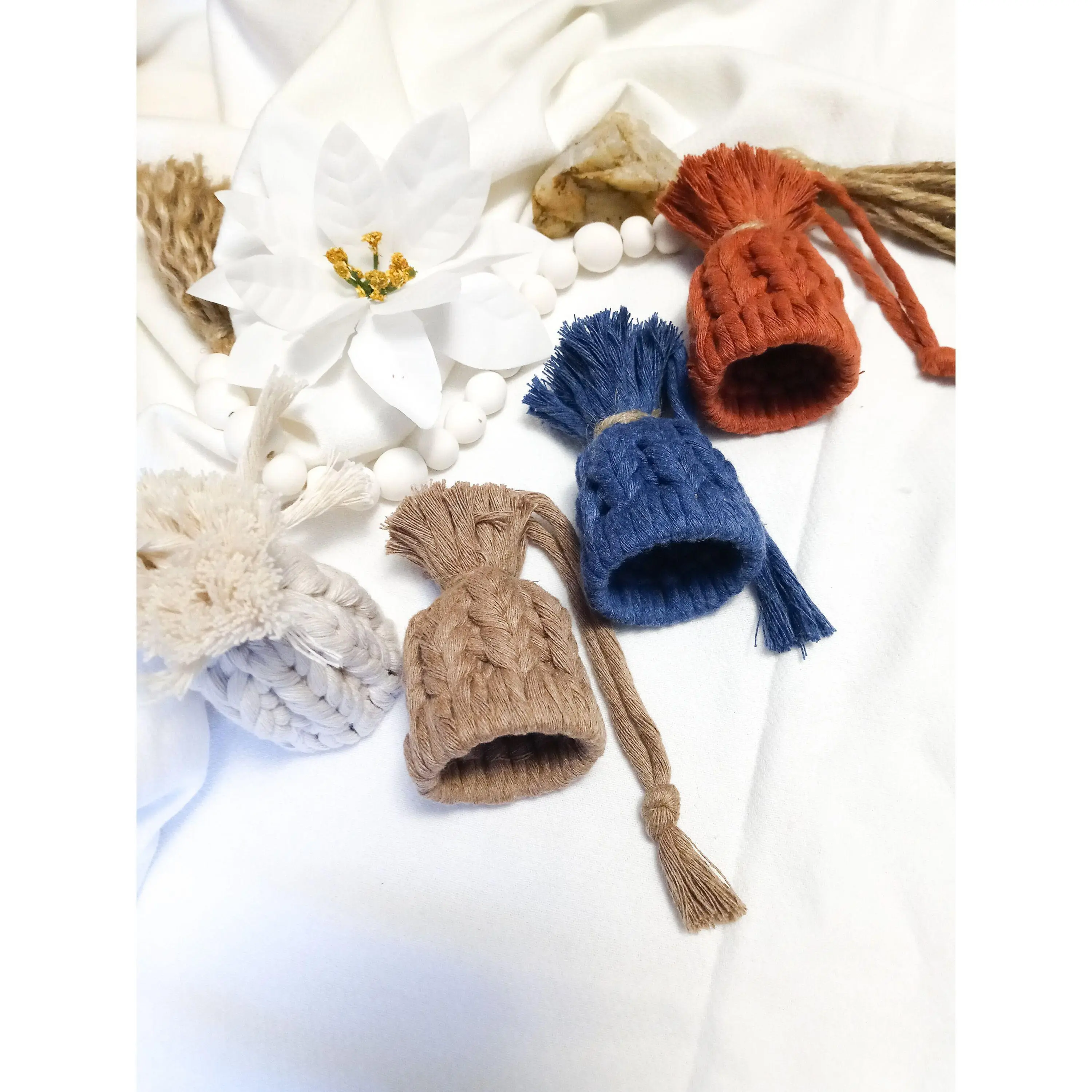 Macrame Beanie Ornaments, Macrame Christmas Tree Ornaments, Boho Holiday Decor