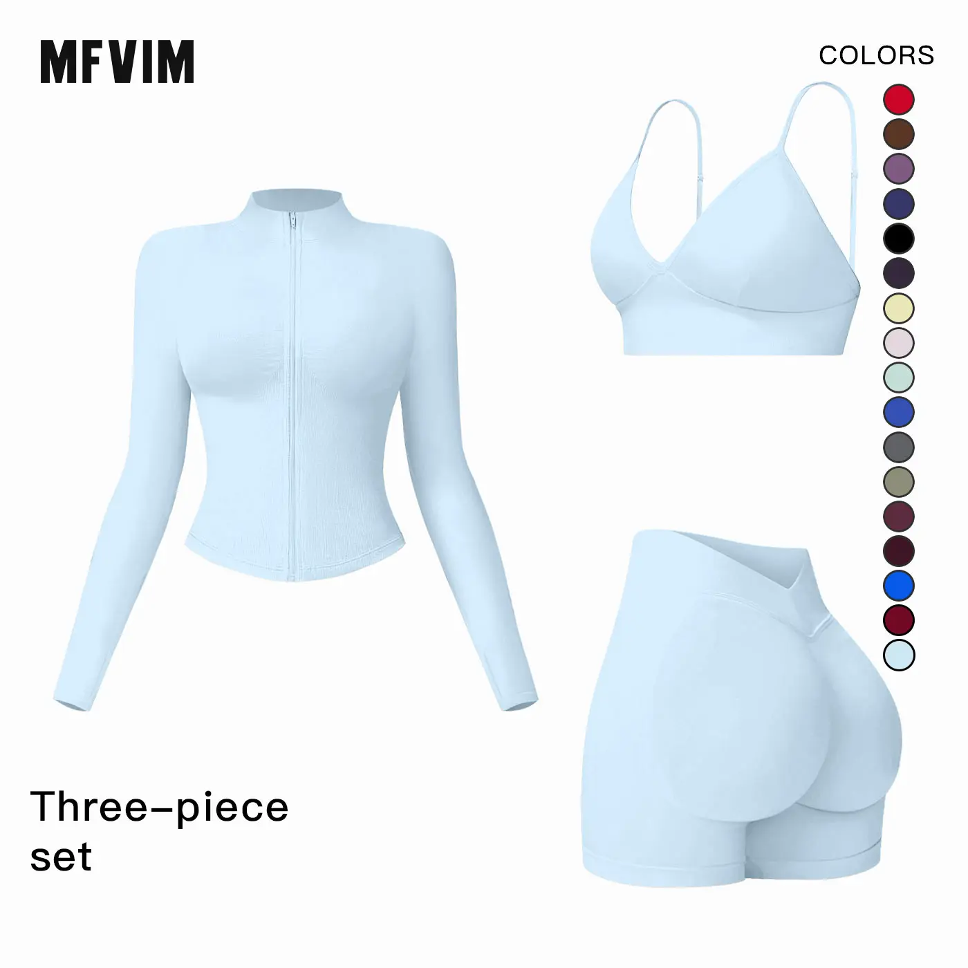 MFVIM Women's Sports Three-Piece Set Impact Compression High Waist Butt Lifting Yoga Pants for Running Yoga Everyday Workouts,summerwins,travel essentials,camping essentials,back to school,back to school haul